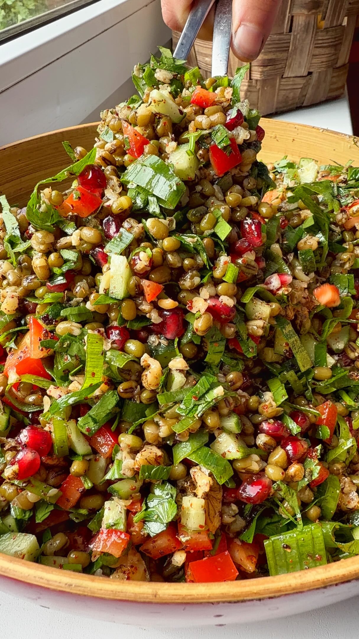 Mung Bean Salad with Walnuts and Pomegranate